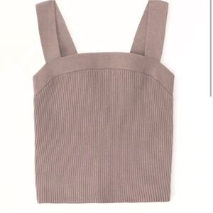 Abercrombie & Fitch Ottoman Square Neck Tan Crop Top with Ribbed Texture